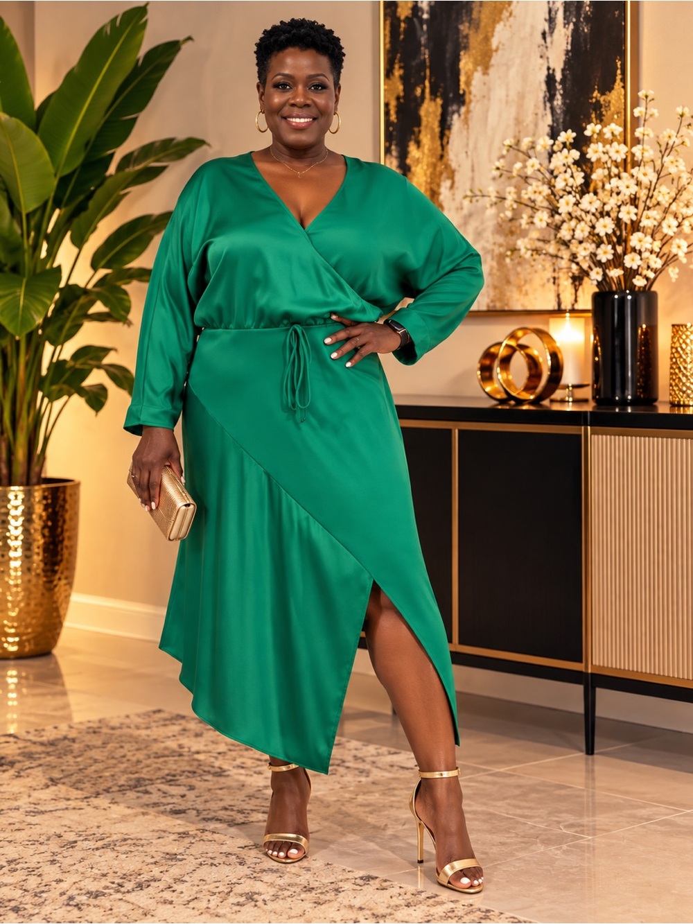 Cushnie Emerald Green Wrap Midi Dress